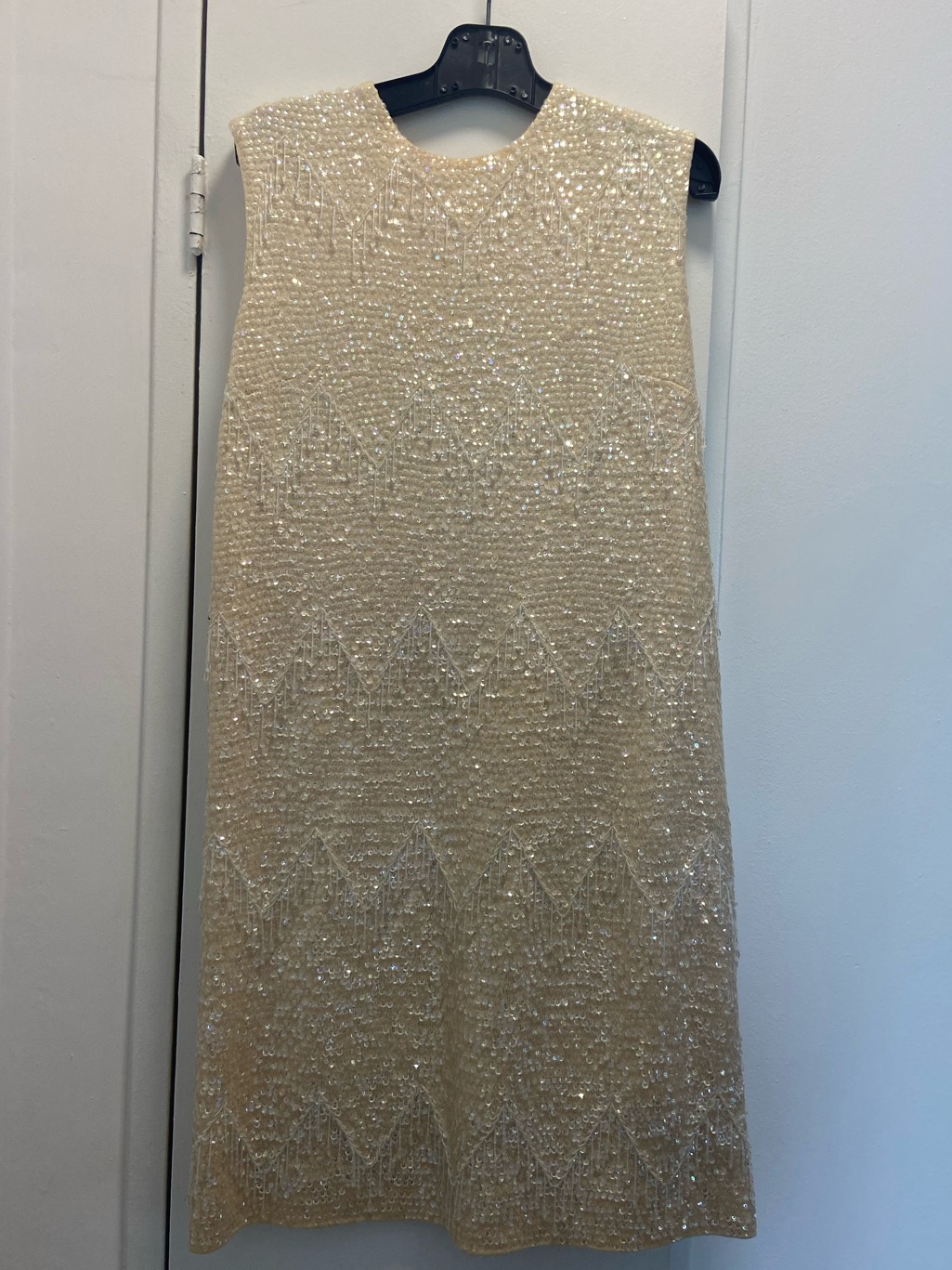 Vintage Ivory Beaded Sleeveless Shift Dress